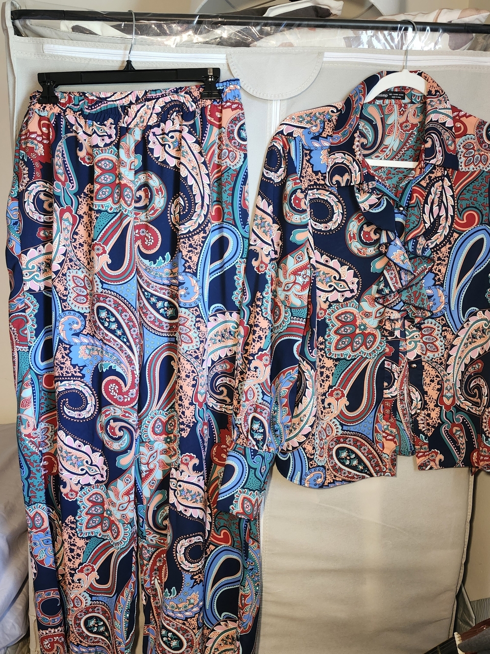 Women's Paisley Wide-Leg Pantsuit - Navy, Pink & Turquoise